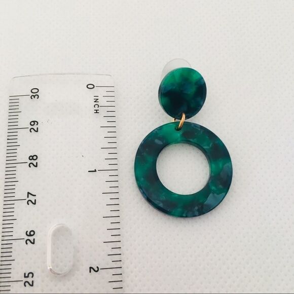 Green Marble Design Acrylic Circle Drop Earrings NWT - Picture 6 of 7